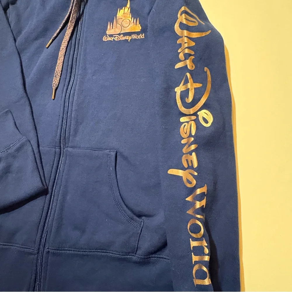 Disney World 50th Anniversary Zip Up Hoodie Fireworks Castle Navy XS - Picture 5 of 8